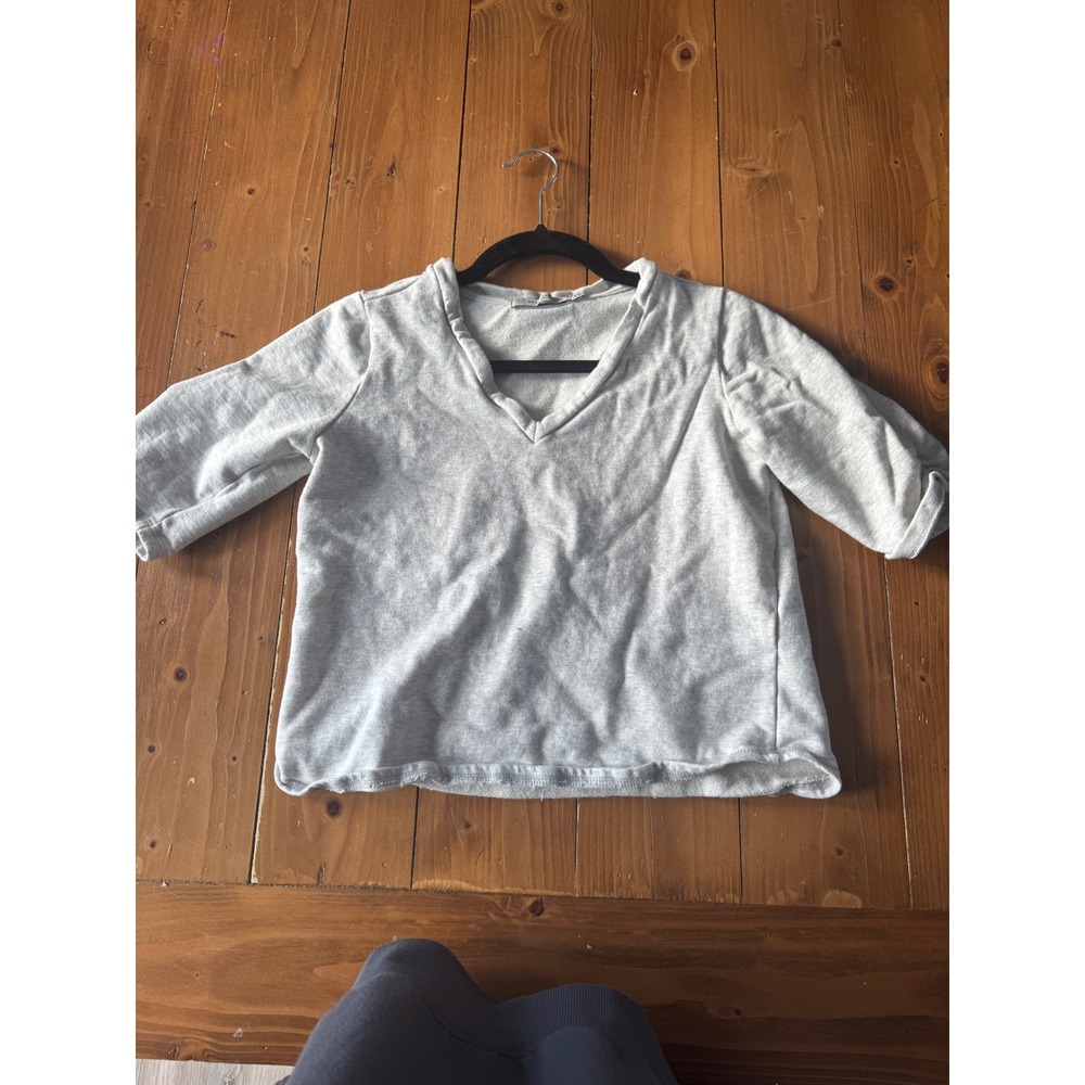 Astrologie California Light Grey French Terry V Neck Sweatshirt Top Size M